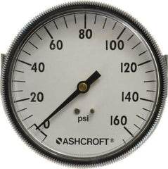 Ashcroft - 3-1/2" Dial, 1/4 Thread, 0-160 Scale Range, Pressure Gauge - Center Back Connection Mount - Apex Tool & Supply