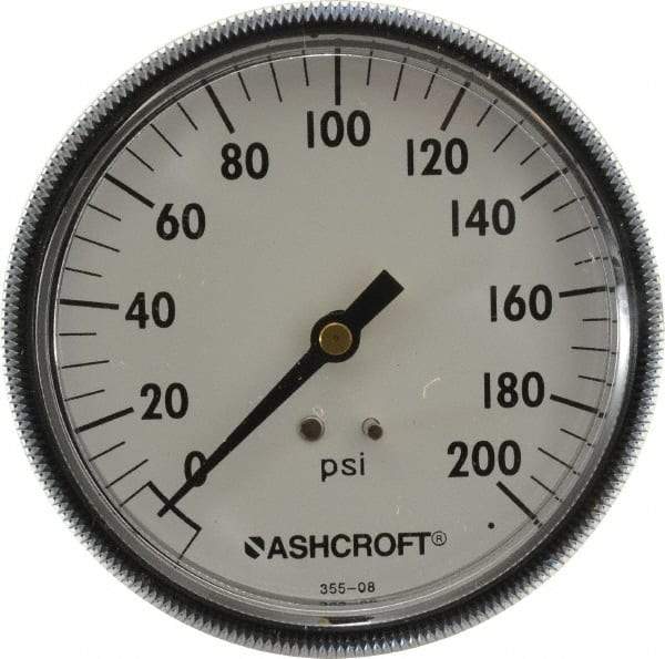 Ashcroft - 3-1/2" Dial, 1/4 Thread, 0-200 Scale Range, Pressure Gauge - Center Back Connection Mount - Apex Tool & Supply