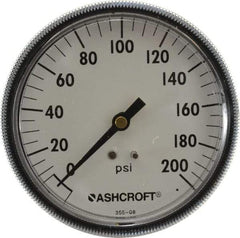 Ashcroft - 3-1/2" Dial, 1/4 Thread, 0-200 Scale Range, Pressure Gauge - Center Back Connection Mount - Apex Tool & Supply