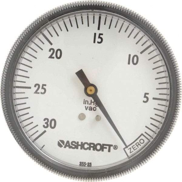 Ashcroft - 3-1/2" Dial, 1/4 Thread, 30-0 Scale Range, Pressure Gauge - Center Back Connection Mount - Apex Tool & Supply