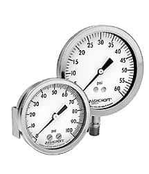 Ashcroft - 2-1/2" Dial, 1/4 Thread, 30-0-160 Scale Range, Pressure Gauge - Center Back Connection Mount, Accurate to 1% of Scale - Apex Tool & Supply