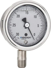 Ashcroft - 2-1/2" Dial, 1/4 Thread, 30-0 Scale Range, Pressure Gauge - Lower Connection Mount, Accurate to 1% of Scale - Apex Tool & Supply