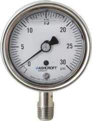 Ashcroft - 2-1/2" Dial, 1/4 Thread, 0-30 Scale Range, Pressure Gauge - Lower Connection Mount, Accurate to 1% of Scale - Apex Tool & Supply