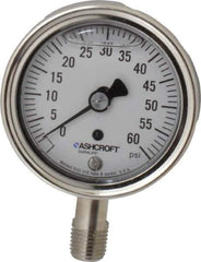 Ashcroft - 2-1/2" Dial, 1/4 Thread, 0-60 Scale Range, Pressure Gauge - Lower Connection Mount, Accurate to 1% of Scale - Apex Tool & Supply