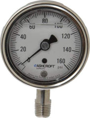 Ashcroft - 2-1/2" Dial, 1/4 Thread, 0-160 Scale Range, Pressure Gauge - Lower Connection Mount, Accurate to 1% of Scale - Apex Tool & Supply