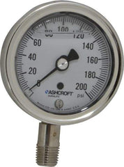 Ashcroft - 2-1/2" Dial, 1/4 Thread, 0-200 Scale Range, Pressure Gauge - Lower Connection Mount, Accurate to 1% of Scale - Apex Tool & Supply