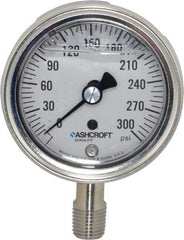 Ashcroft - 2-1/2" Dial, 1/4 Thread, 0-300 Scale Range, Pressure Gauge - Lower Connection Mount, Accurate to 1% of Scale - Apex Tool & Supply