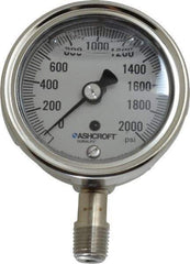 Ashcroft - 2-1/2" Dial, 1/4 Thread, 0-2,000 Scale Range, Pressure Gauge - Lower Connection Mount, Accurate to 1% of Scale - Apex Tool & Supply