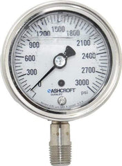 Ashcroft - 2-1/2" Dial, 1/4 Thread, 0-3,000 Scale Range, Pressure Gauge - Lower Connection Mount, Accurate to 1% of Scale - Apex Tool & Supply