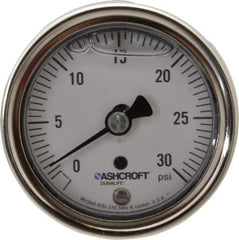 Ashcroft - 2-1/2" Dial, 1/4 Thread, 0-30 Scale Range, Pressure Gauge - Center Back Connection Mount, Accurate to 1% of Scale - Apex Tool & Supply