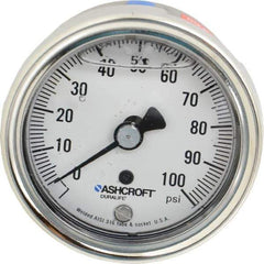 Ashcroft - 2-1/2" Dial, 1/4 Thread, 0-100 Scale Range, Pressure Gauge - Center Back Connection Mount, Accurate to 1% of Scale - Apex Tool & Supply