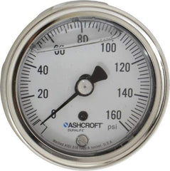 Ashcroft - 2-1/2" Dial, 1/4 Thread, 0-160 Scale Range, Pressure Gauge - Center Back Connection Mount, Accurate to 1% of Scale - Apex Tool & Supply