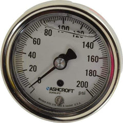 Ashcroft - 2-1/2" Dial, 1/4 Thread, 0-200 Scale Range, Pressure Gauge - Center Back Connection Mount, Accurate to 1% of Scale - Apex Tool & Supply