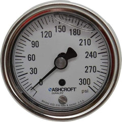 Ashcroft - 2-1/2" Dial, 1/4 Thread, 0-300 Scale Range, Pressure Gauge - Center Back Connection Mount, Accurate to 1% of Scale - Apex Tool & Supply