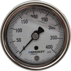 Ashcroft - 2-1/2" Dial, 1/4 Thread, 0-400 Scale Range, Pressure Gauge - Center Back Connection Mount, Accurate to 1% of Scale - Apex Tool & Supply