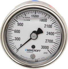 Ashcroft - 2-1/2" Dial, 1/4 Thread, 0-3,000 Scale Range, Pressure Gauge - Center Back Connection Mount, Accurate to 1% of Scale - Apex Tool & Supply