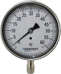 Ashcroft - 3-1/2" Dial, 1/4 Thread, 0-60 Scale Range, Pressure Gauge - Lower Connection Mount, Accurate to 1% of Scale - Apex Tool & Supply