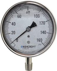 Ashcroft - 3-1/2" Dial, 1/4 Thread, 0-160 Scale Range, Pressure Gauge - Lower Connection Mount, Accurate to 1% of Scale - Apex Tool & Supply