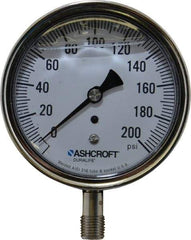 Ashcroft - 3-1/2" Dial, 1/4 Thread, 0-200 Scale Range, Pressure Gauge - Lower Connection Mount, Accurate to 1% of Scale - Apex Tool & Supply
