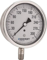 Ashcroft - 3-1/2" Dial, 1/4 Thread, 0-300 Scale Range, Pressure Gauge - Lower Connection Mount, Accurate to 1% of Scale - Apex Tool & Supply