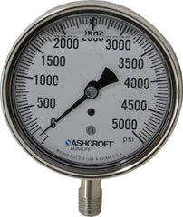 Ashcroft - 3-1/2" Dial, 1/4 Thread, 0-5,000 Scale Range, Pressure Gauge - Lower Connection Mount, Accurate to 1% of Scale - Apex Tool & Supply