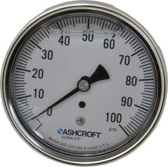 Ashcroft - 3-1/2" Dial, 1/4 Thread, 0-100 Scale Range, Pressure Gauge - Center Back Connection Mount, Accurate to 1% of Scale - Apex Tool & Supply