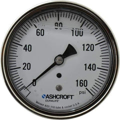 Ashcroft - 3-1/2" Dial, 1/4 Thread, 0-160 Scale Range, Pressure Gauge - Center Back Connection Mount, Accurate to 1% of Scale - Apex Tool & Supply