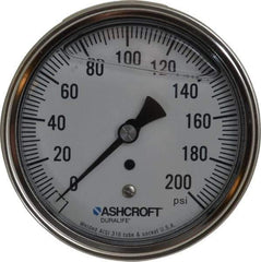 Ashcroft - 3-1/2" Dial, 1/4 Thread, 0-200 Scale Range, Pressure Gauge - Center Back Connection Mount, Accurate to 1% of Scale - Apex Tool & Supply