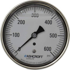 Ashcroft - 3-1/2" Dial, 1/4 Thread, 0-600 Scale Range, Pressure Gauge - Center Back Connection Mount, Accurate to 1% of Scale - Apex Tool & Supply