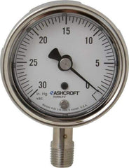 Ashcroft - 2-1/2" Dial, 1/4 Thread, 30-0 Scale Range, Pressure Gauge - Lower Connection Mount, Accurate to 1% of Scale - Apex Tool & Supply