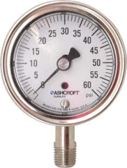 Ashcroft - 2-1/2" Dial, 1/4 Thread, 0-60 Scale Range, Pressure Gauge - Lower Connection Mount, Accurate to 1% of Scale - Apex Tool & Supply