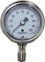 Ashcroft - 2-1/2" Dial, 1/4 Thread, 0-100 Scale Range, Pressure Gauge - Lower Connection Mount, Accurate to 1% of Scale - Apex Tool & Supply