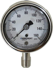Ashcroft - 2-1/2" Dial, 1/4 Thread, 0-160 Scale Range, Pressure Gauge - Lower Connection Mount, Accurate to 1% of Scale - Apex Tool & Supply