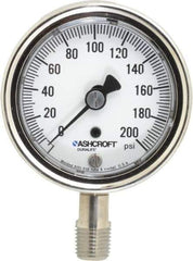 Ashcroft - 2-1/2" Dial, 1/4 Thread, 0-200 Scale Range, Pressure Gauge - Lower Connection Mount, Accurate to 1% of Scale - Apex Tool & Supply