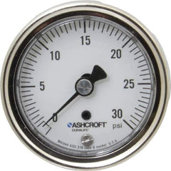 Ashcroft - 2-1/2" Dial, 1/4 Thread, 0-30 Scale Range, Pressure Gauge - Center Back Connection Mount, Accurate to 1% of Scale - Apex Tool & Supply