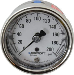 Ashcroft - 2-1/2" Dial, 1/4 Thread, 0-200 Scale Range, Pressure Gauge - Lower Back Connection Mount, Accurate to 1% of Scale - Apex Tool & Supply