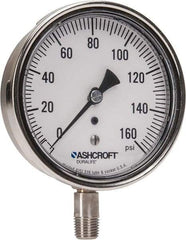 Ashcroft - 3-1/2" Dial, 1/4 Thread, 0-160 Scale Range, Pressure Gauge - Lower Connection Mount, Accurate to 1% of Scale - Apex Tool & Supply
