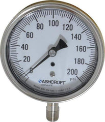 Ashcroft - 3-1/2" Dial, 1/4 Thread, 0-200 Scale Range, Pressure Gauge - Lower Connection Mount, Accurate to 1% of Scale - Apex Tool & Supply