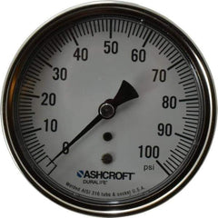 Ashcroft - 3-1/2" Dial, 1/4 Thread, 0-100 Scale Range, Pressure Gauge - Center Back Connection Mount, Accurate to 1% of Scale - Apex Tool & Supply