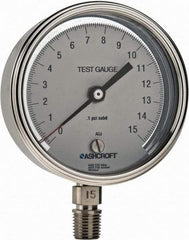 Ashcroft - 3" Dial, 1/4 Thread, 0-15 Scale Range, Pressure Gauge - Lower Connection Mount, Accurate to 0.5% of Scale - Apex Tool & Supply