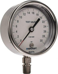Ashcroft - 3" Dial, 1/4 Thread, 0-30 Scale Range, Pressure Gauge - Lower Connection Mount, Accurate to 0.5% of Scale - Apex Tool & Supply