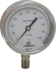 Ashcroft - 3" Dial, 1/4 Thread, 0-100 Scale Range, Pressure Gauge - Lower Connection Mount, Accurate to 0.5% of Scale - Apex Tool & Supply