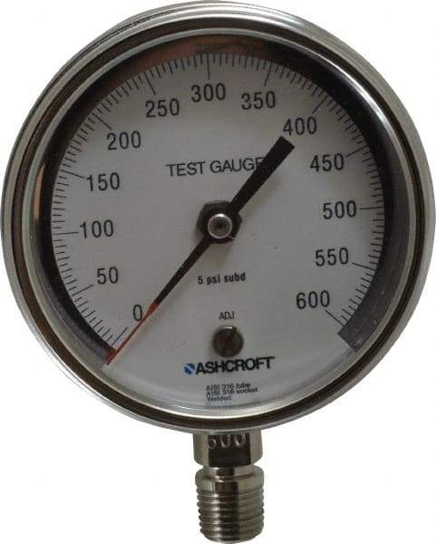 Ashcroft - 3" Dial, 1/4 Thread, 0-600 Scale Range, Pressure Gauge - Lower Connection Mount, Accurate to 0.5% of Scale - Apex Tool & Supply