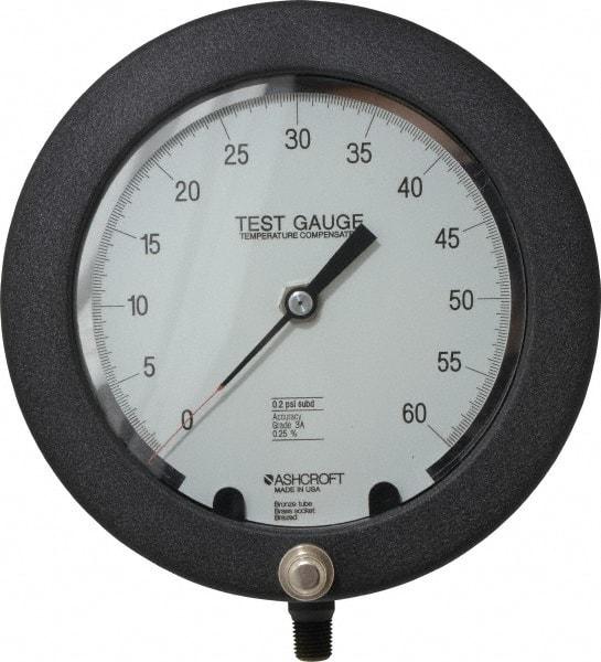 Ashcroft - 6" Dial, 1/4 Thread, 0-60 Scale Range, Pressure Gauge - Lower Connection Mount, Accurate to 0.25% of Scale - Apex Tool & Supply