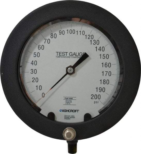 Ashcroft - 6" Dial, 1/4 Thread, 0-200 Scale Range, Pressure Gauge - Lower Connection Mount, Accurate to 0.25% of Scale - Apex Tool & Supply