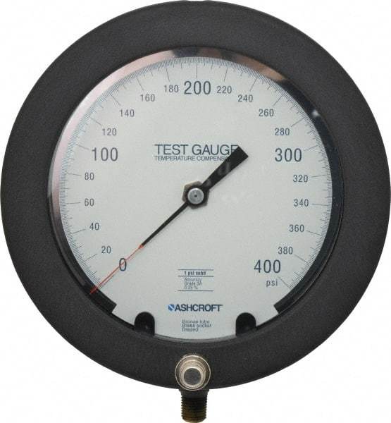 Ashcroft - 6" Dial, 1/4 Thread, 0-400 Scale Range, Pressure Gauge - Lower Connection Mount, Accurate to 0.25% of Scale - Apex Tool & Supply