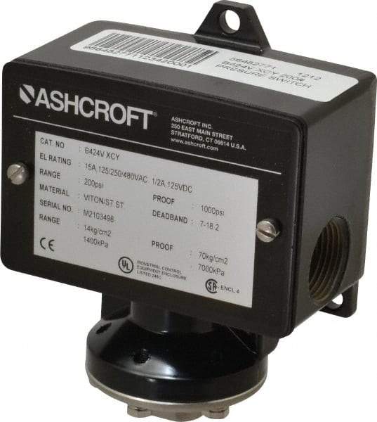 Ashcroft - 30 to 200 psi Adjustable Range, 1,000 Max psi, Watertight Single Setpoint - 1/4 Thread - Apex Tool & Supply