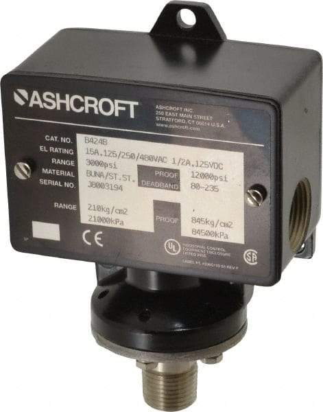 Ashcroft - 450 to 3,000 psi Adjustable Range, 12,000 Max psi, Watertight Single Setpoint - 1/4 Female - Apex Tool & Supply