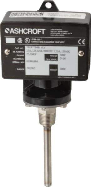 Ashcroft - 75 to 205°F, Watertight Single Setpoint Temp Switch - 4 Inch Rigid Stem - Apex Tool & Supply