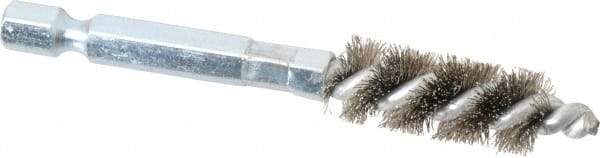 Schaefer Brush - 1/4 Inch Inside Diameter, 7/16 Inch Actual Brush Diameter, Carbon Steel, Power Fitting and Cleaning Brush - 1/4 Shank Diameter, 3-1/8 Inch Long, Hex Shaft Stem, 3/8 Inch Refrigeration Outside Diameter - Apex Tool & Supply